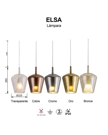 ELSA * COLGANTE CRISTAL CAMPANA - E27 - TRANSPARENTE + OPAL (SIN BASE